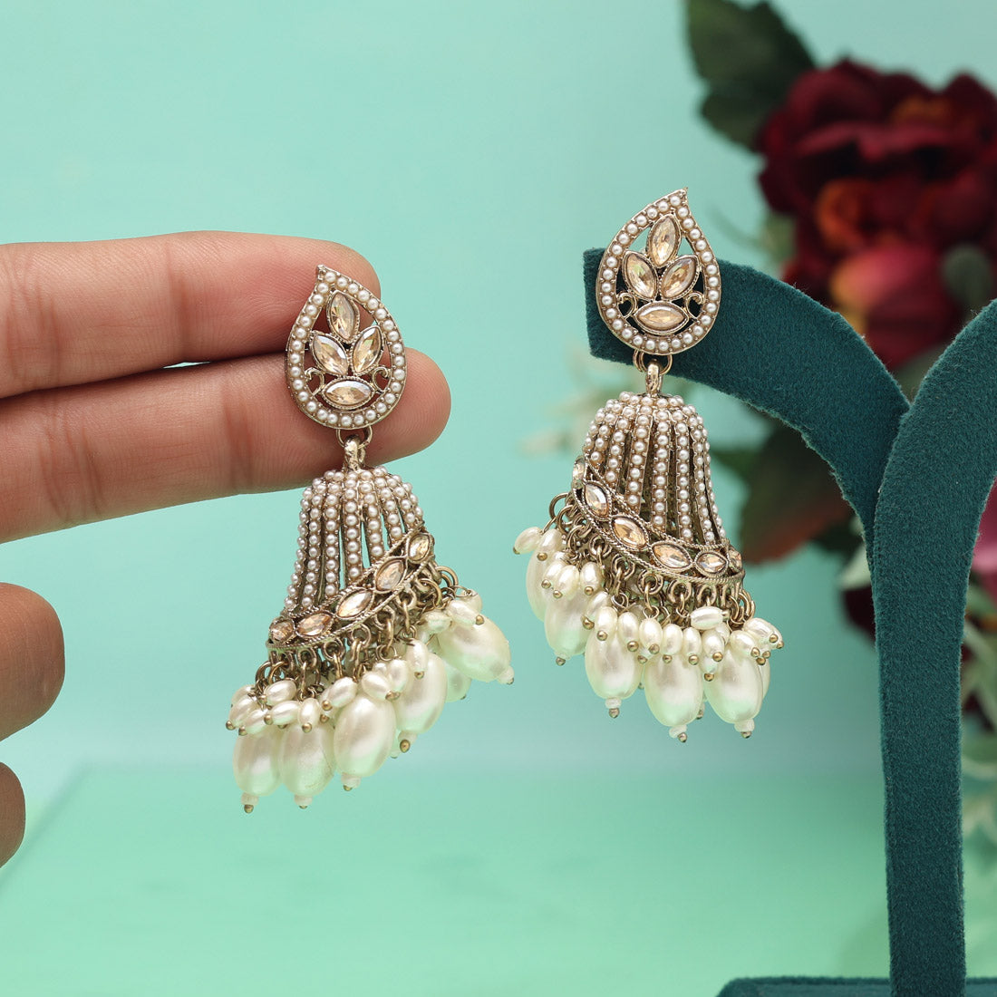 Gold Color Pakistani Kundan Earrings (KDE1031GLD) Jewellery GetGlit