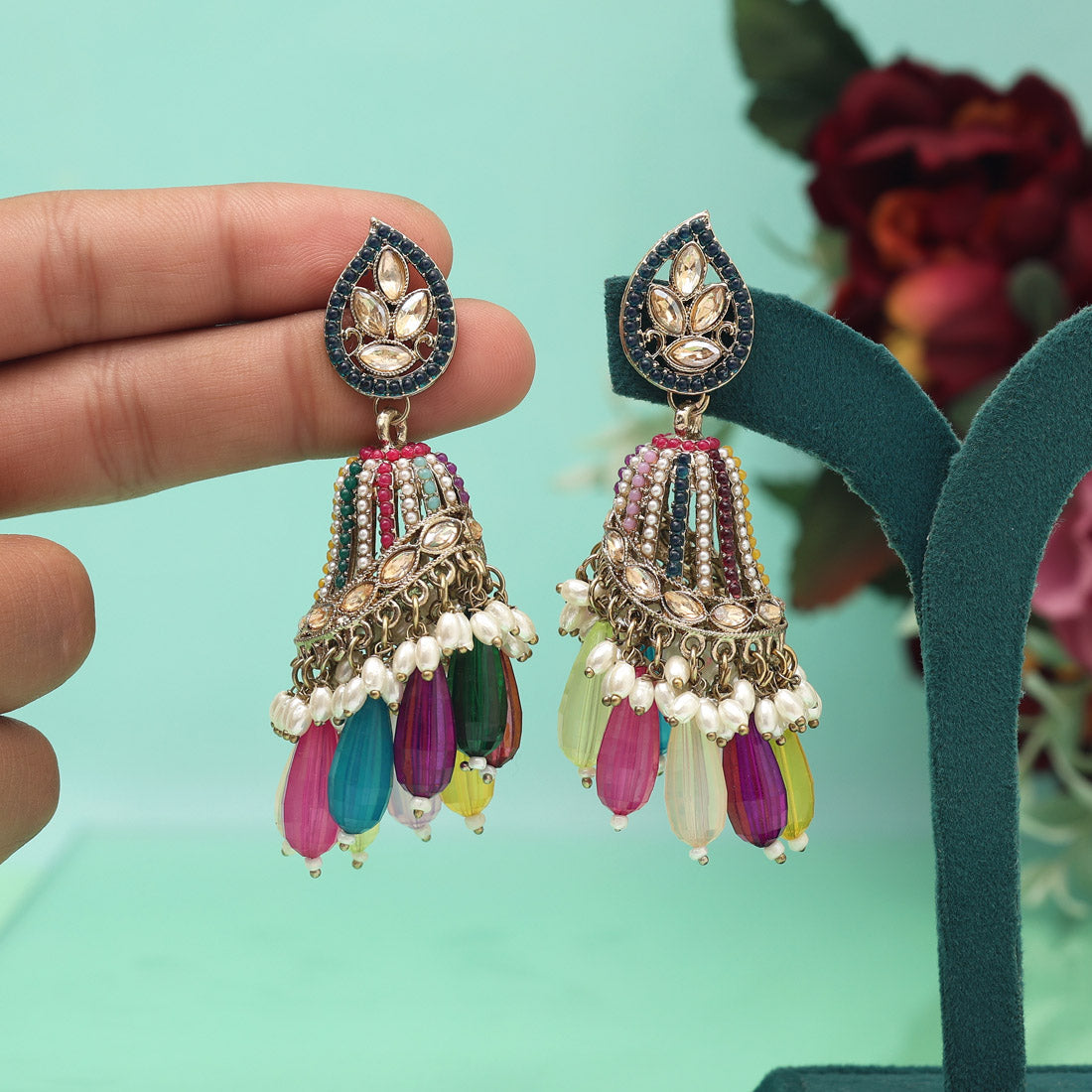 Multi Color Pakistani Kundan Earrings (KDE1031MLT) Jewellery GetGlit