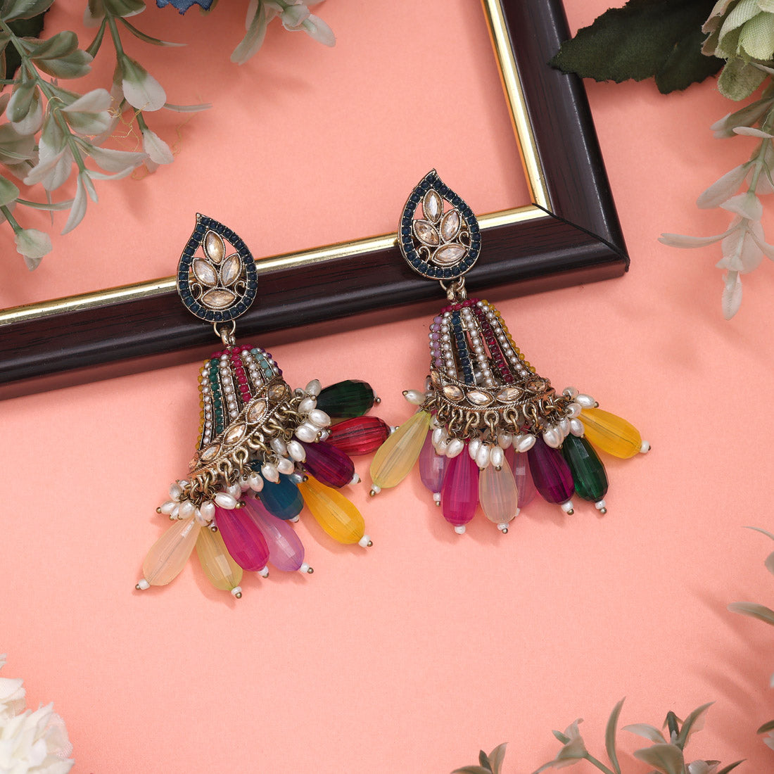 Multi Color Pakistani Kundan Earrings (KDE1031MLT) Jewellery GetGlit