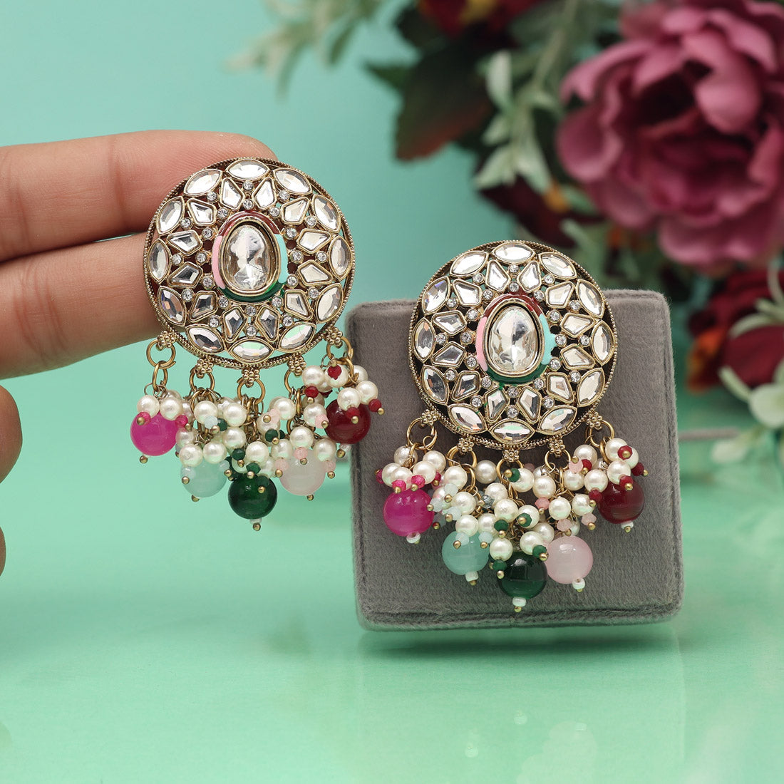 Multi Color Meena Work Kundan Earrings (KDE1032MLT) Jewellery GetGlit