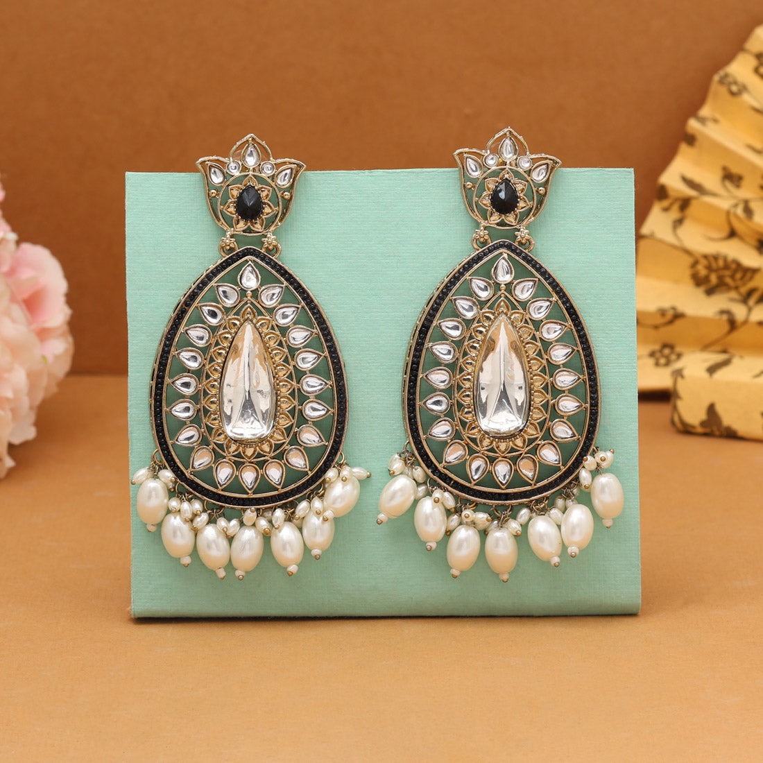 Black Color Kundan Earrings Jewellery GetGlit