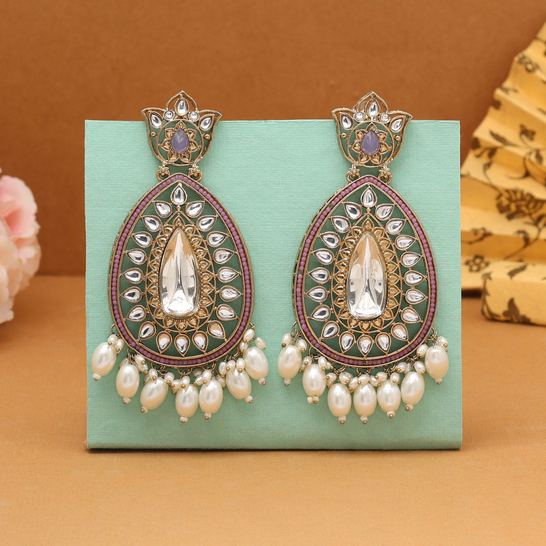 Light Purple Color Kundan Earrings Jewellery GetGlit