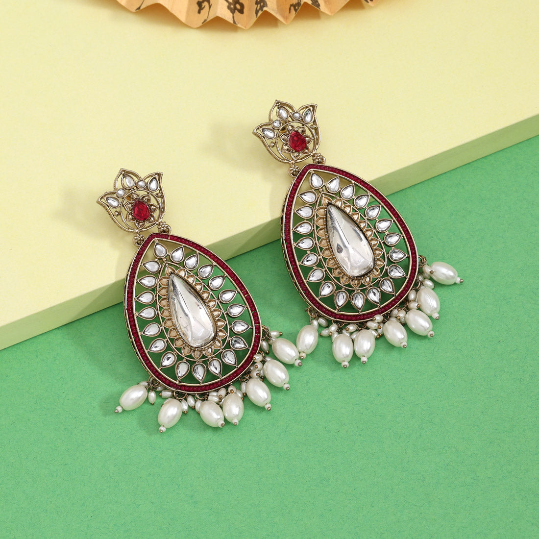 Magenta Color Kundan Earrings (KDE1033MNT) Jewellery GetGlit