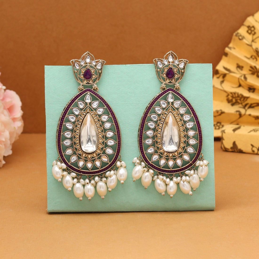 Magenta Color Kundan Earrings (KDE1033MNT) Jewellery GetGlit