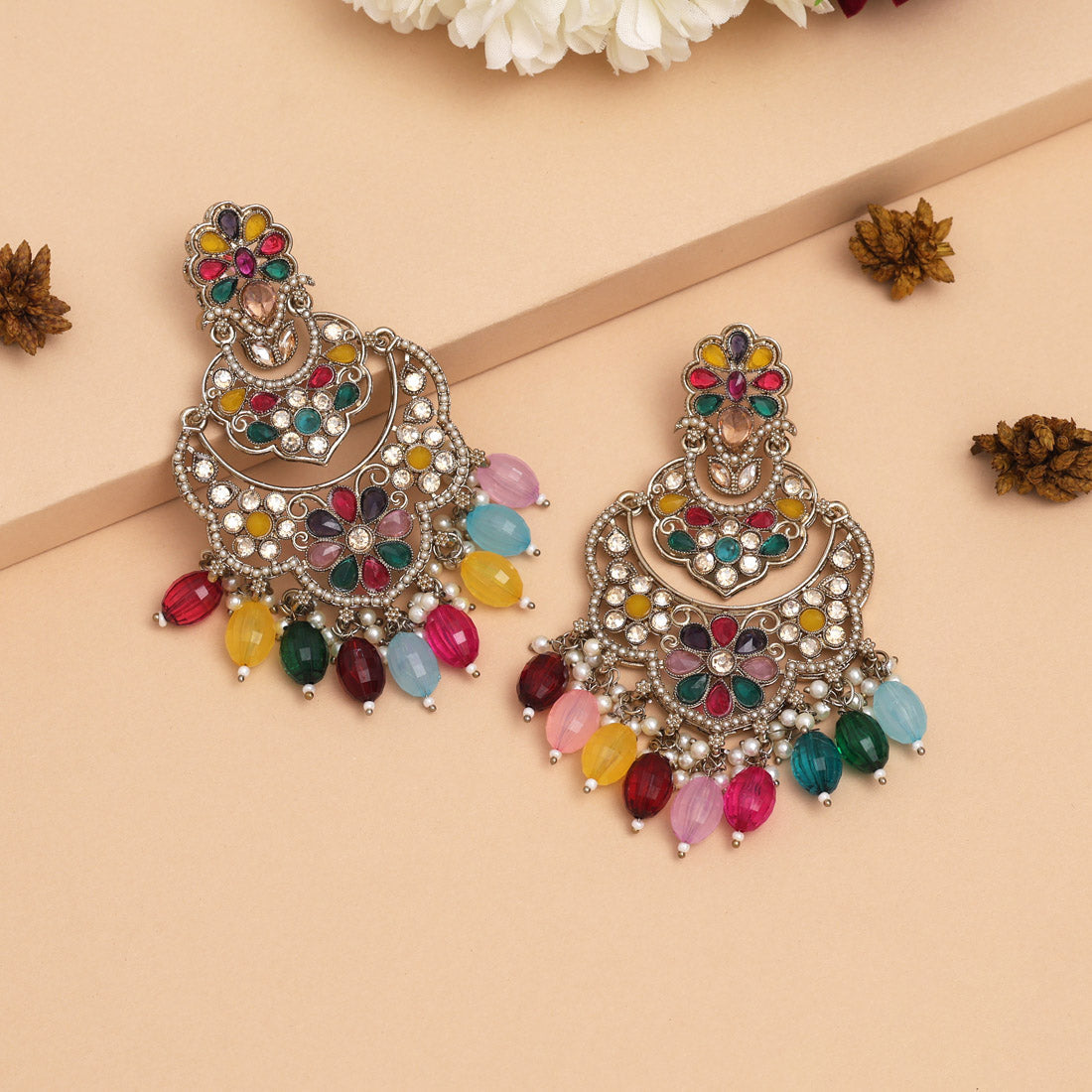 Multi Color Kundan Earrings Jewellery GetGlit