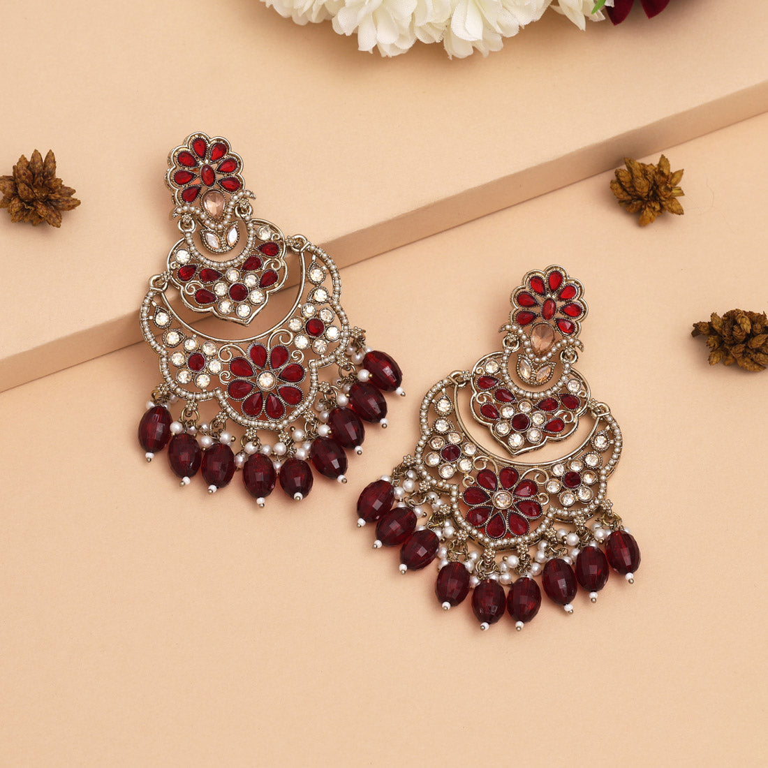 Magenta Color Kundan Earrings Jewellery GetGlit