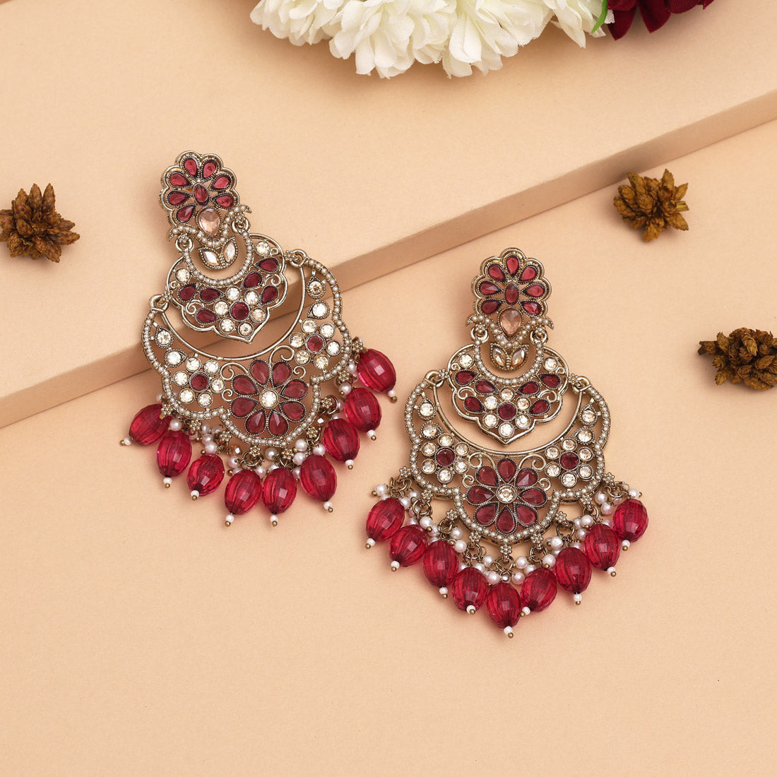 Maroon Color Kundan Earrings Jewellery GetGlit