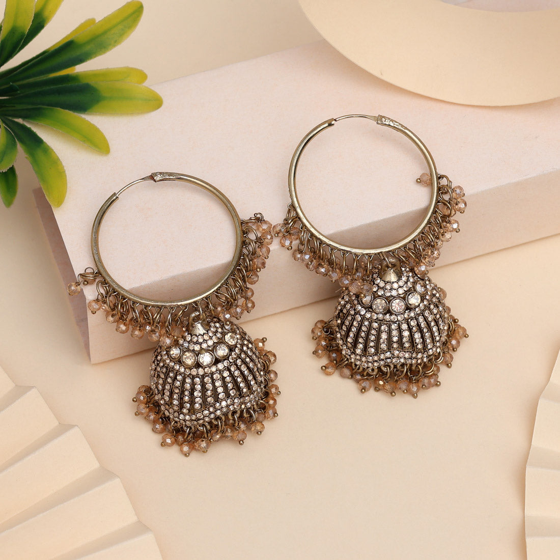 Antique Gold Color Kundan Earrings Jewellery GetGlit