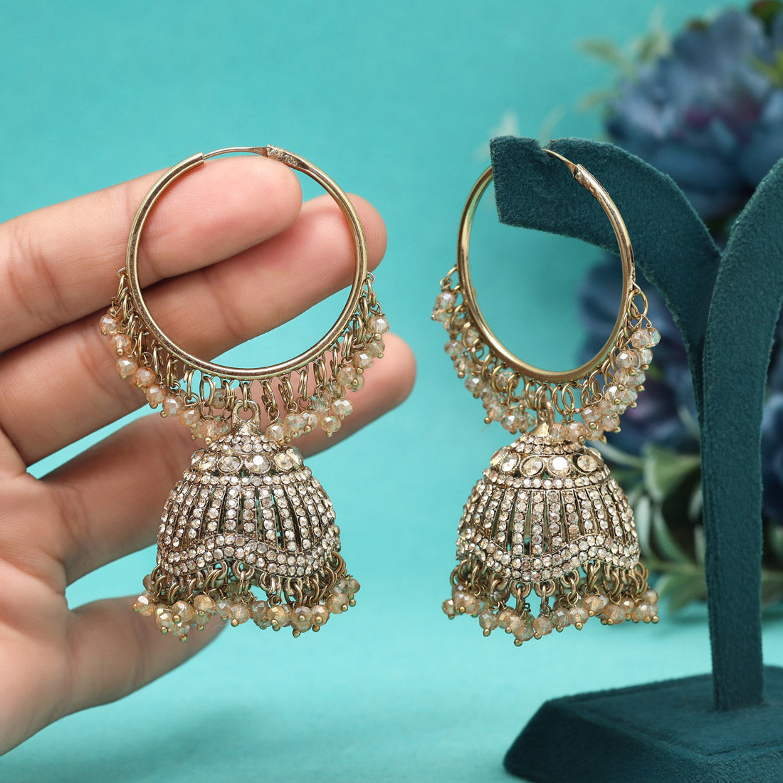 Antique Gold Color Kundan Earrings Jewellery GetGlit