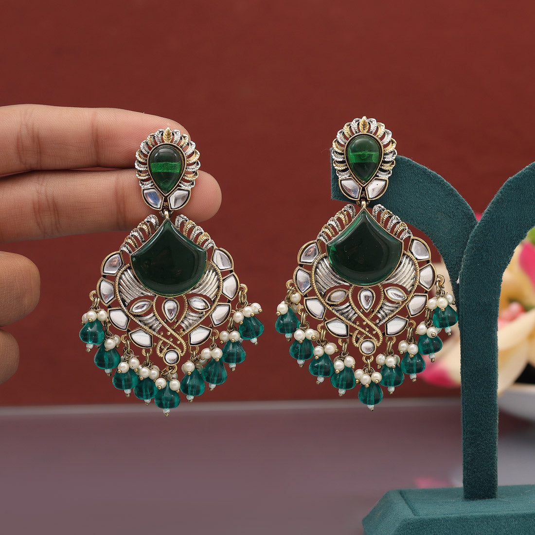 Assorted Color 6 Pairs Kundan Earrings Combo (KDE119CMB) Jewellery GetGlit