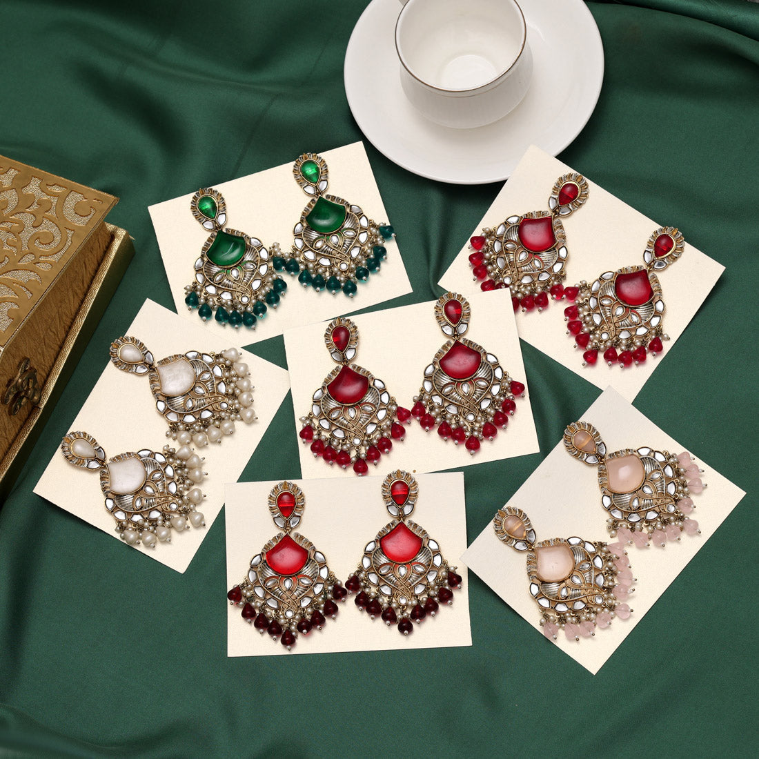 Assorted Color 6 Pairs Kundan Earrings Combo Jewellery GetGlit