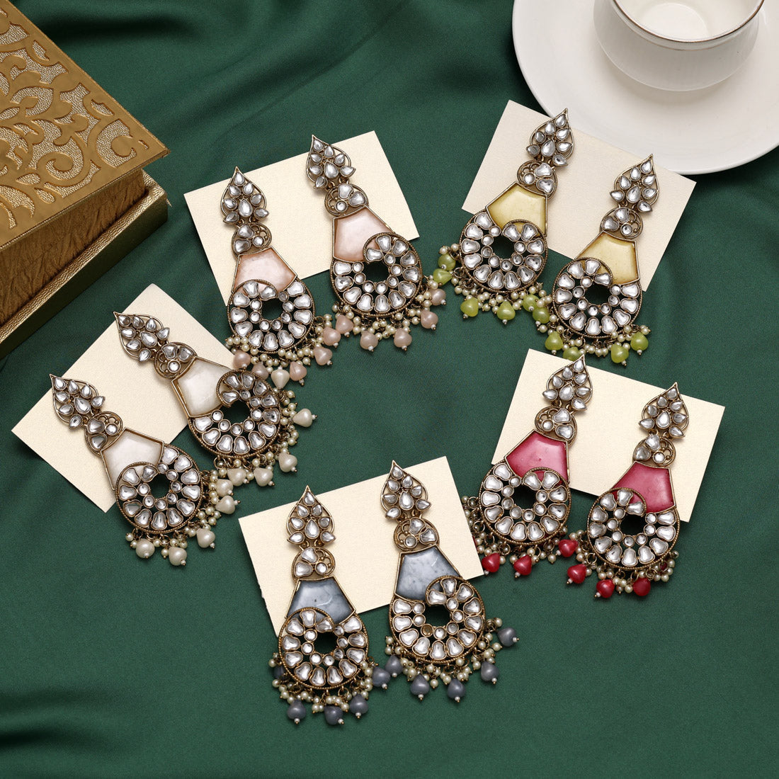 Assorted Color 5 Pairs Kundan Earrings Combo Jewellery GetGlit