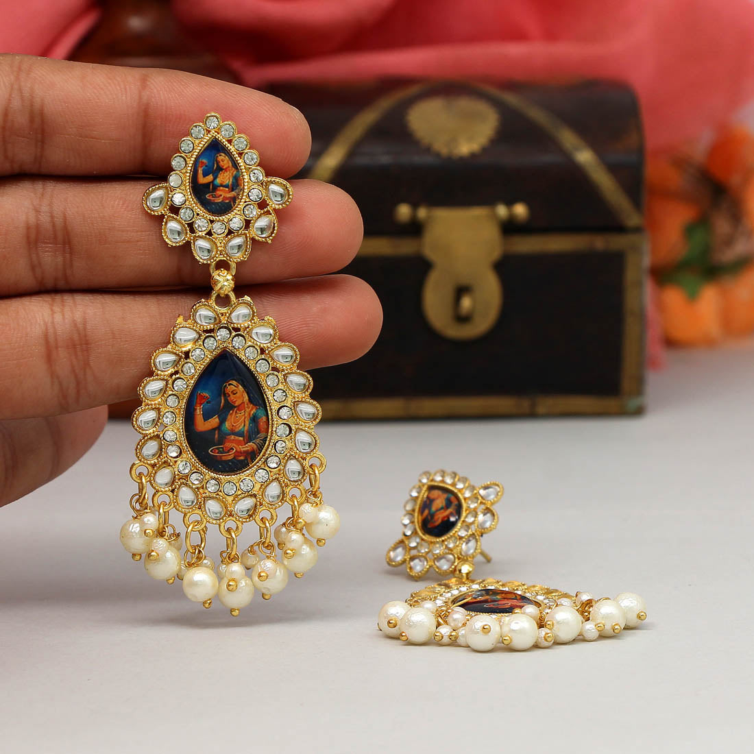 Multi Color Kundan Kundan Earrings (KDE404MLT) Jewellery GetGlit