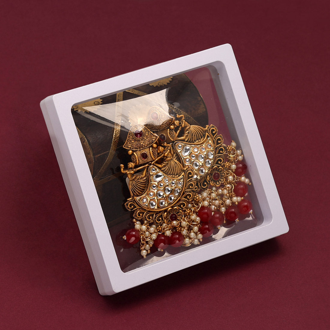 Maroon Color Kundan Earrings (KDE697MRN) Jewellery GetGlit