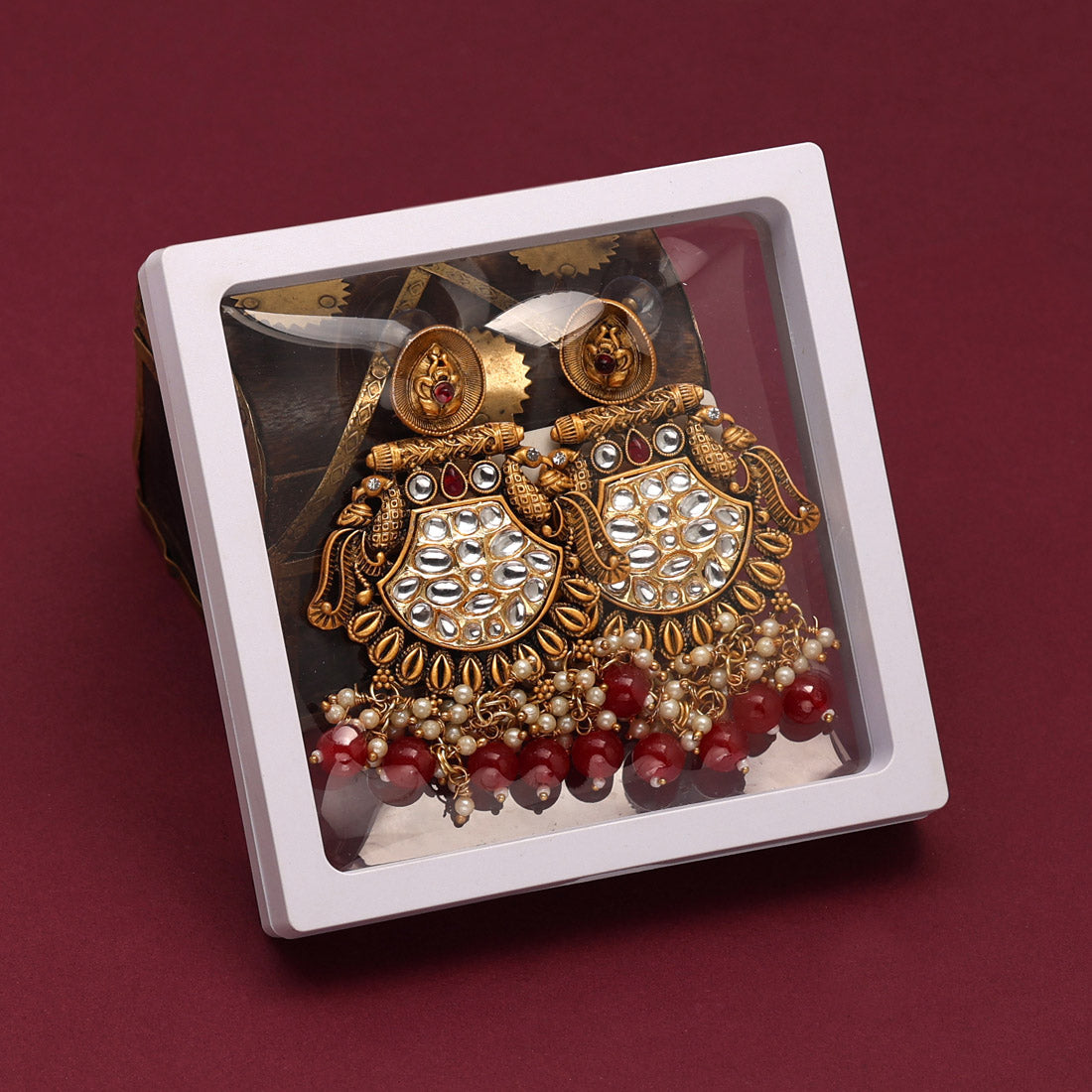 Maroon Color Kundan Earrings (KDE698MRN) Jewellery GetGlit