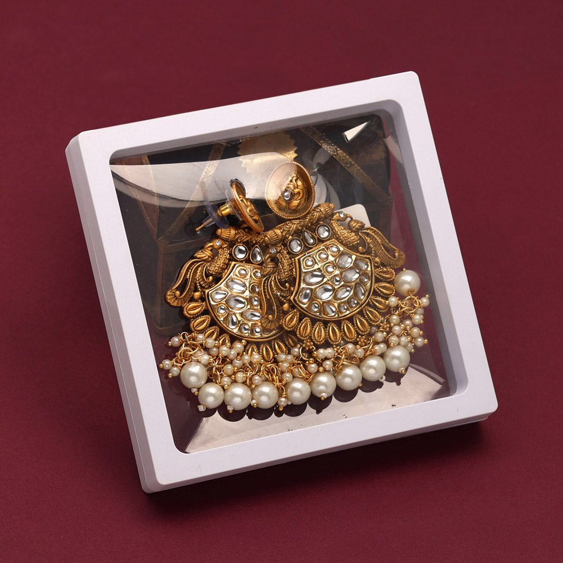 White Color Kundan Earrings (KDE698WHT) Jewellery GetGlit