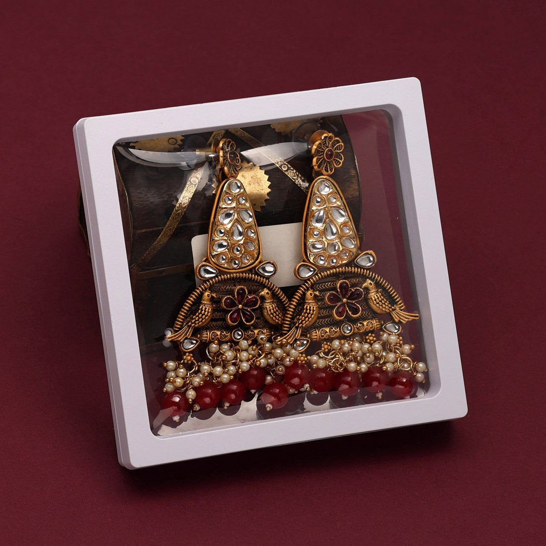 Maroon Color Kundan Earrings (KDE705MRN) Jewellery GetGlit