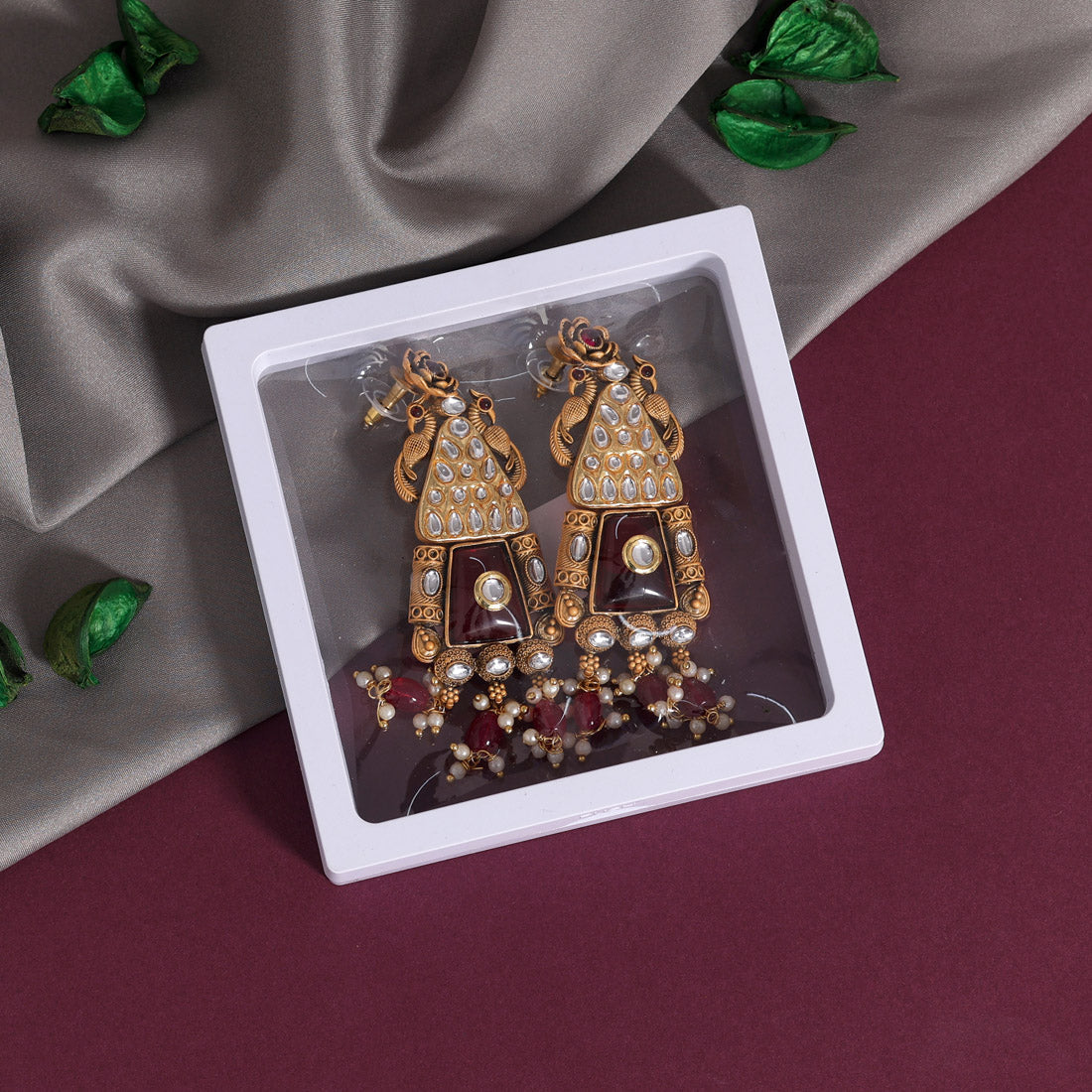 Maroon Color Kundan Earrings (KDE785MRN) Jewellery GetGlit