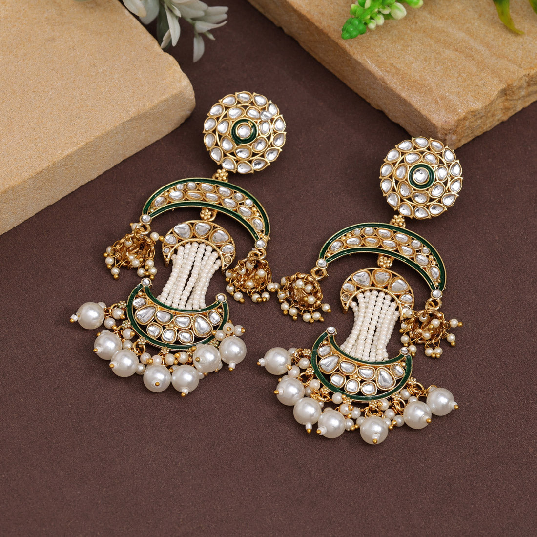 White Color Kundan Earrings Jewellery GlitStudio