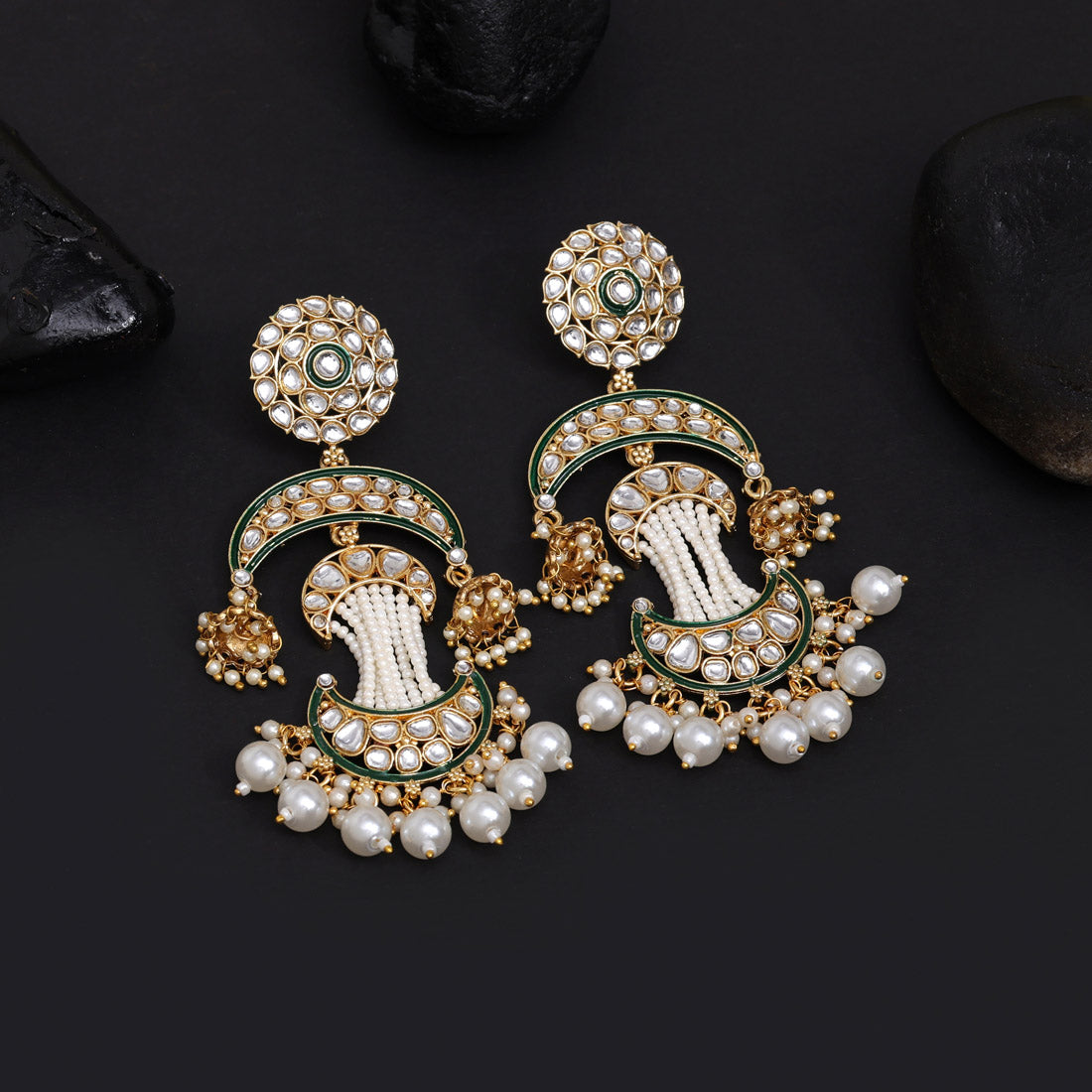 White Color Kundan Earrings Jewellery GlitStudio
