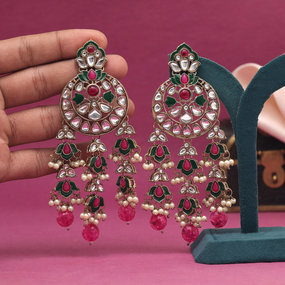 Rani Color Kundan Earrings (KDE941RNI) Jewellery GetGlit