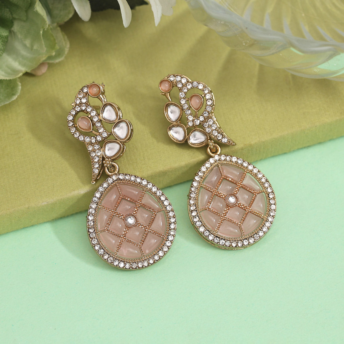 Pink Color Kundan Earrings (KDE971PNK) Jewellery GetGlit