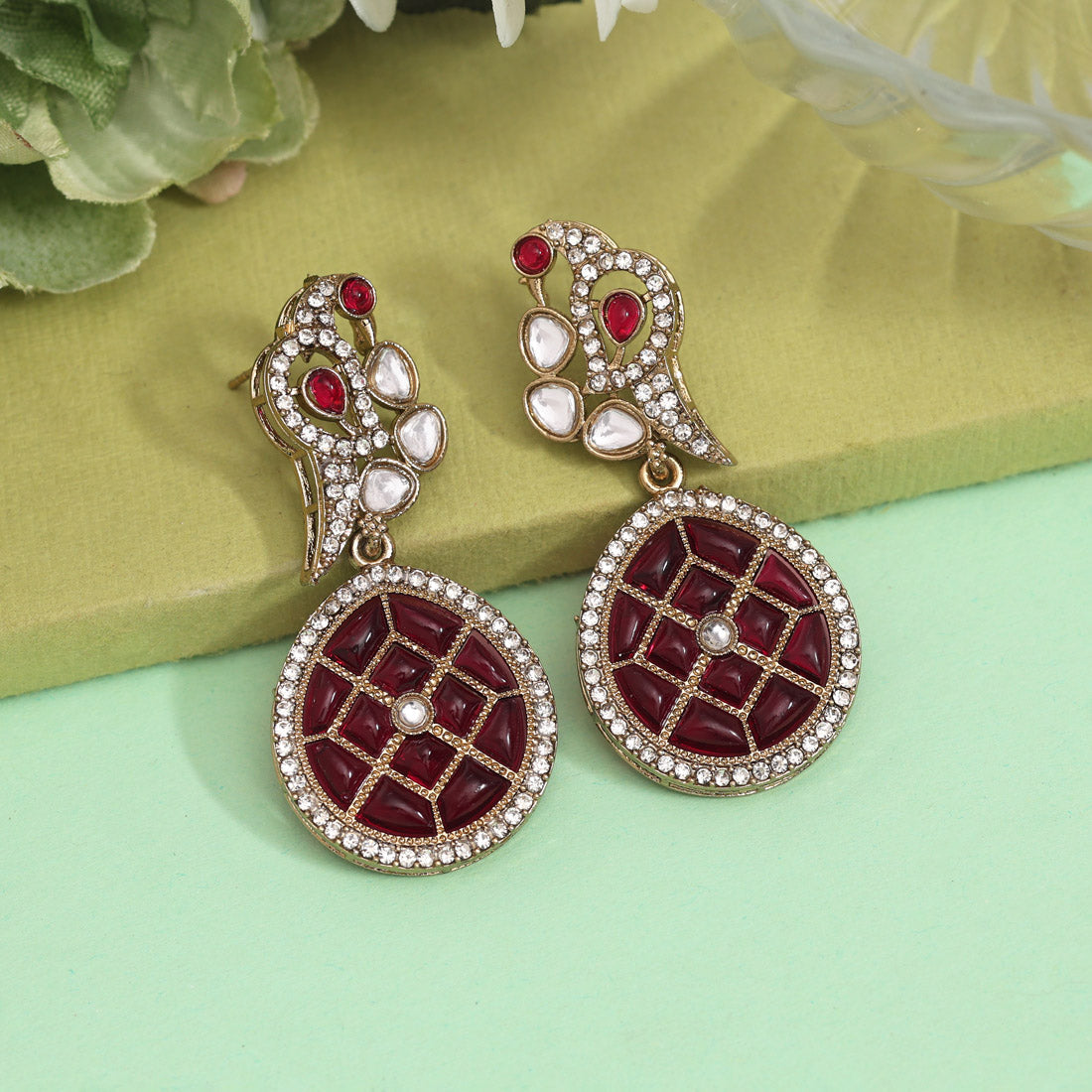 Rani Color Kundan Earrings (KDE971RNI) Jewellery GetGlit