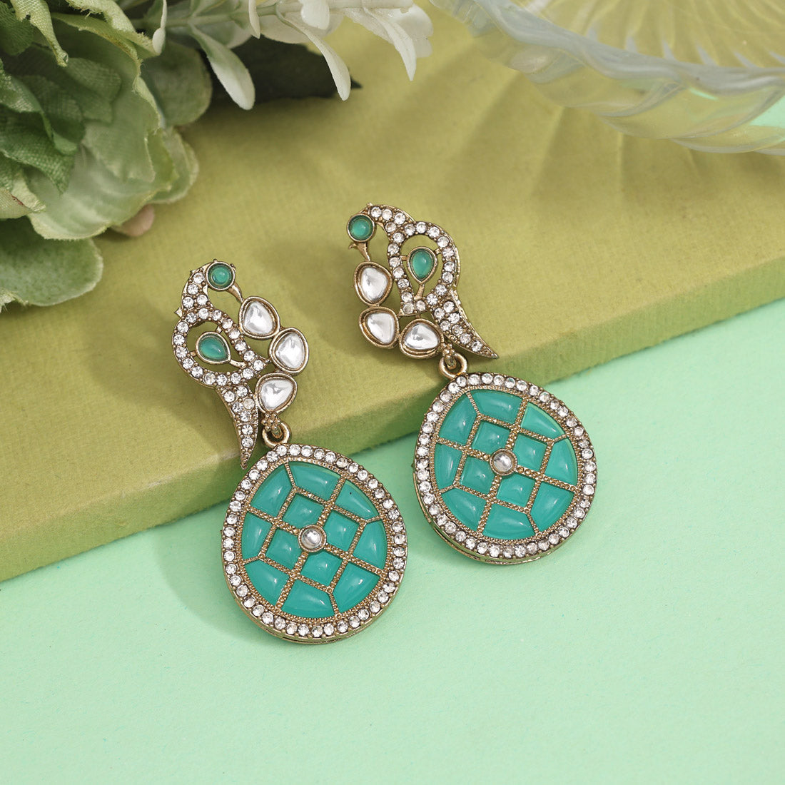 Sky Blue Color Kundan Earrings (KDE971SBLU) Jewellery GetGlit