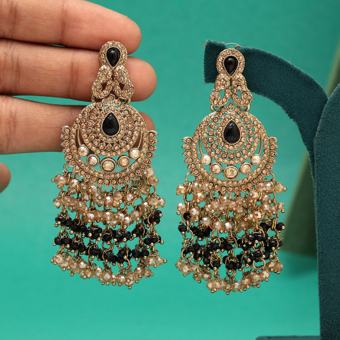Black Color Kundan Pakistani Earrings (KDE980BLK) Jewellery GetGlit