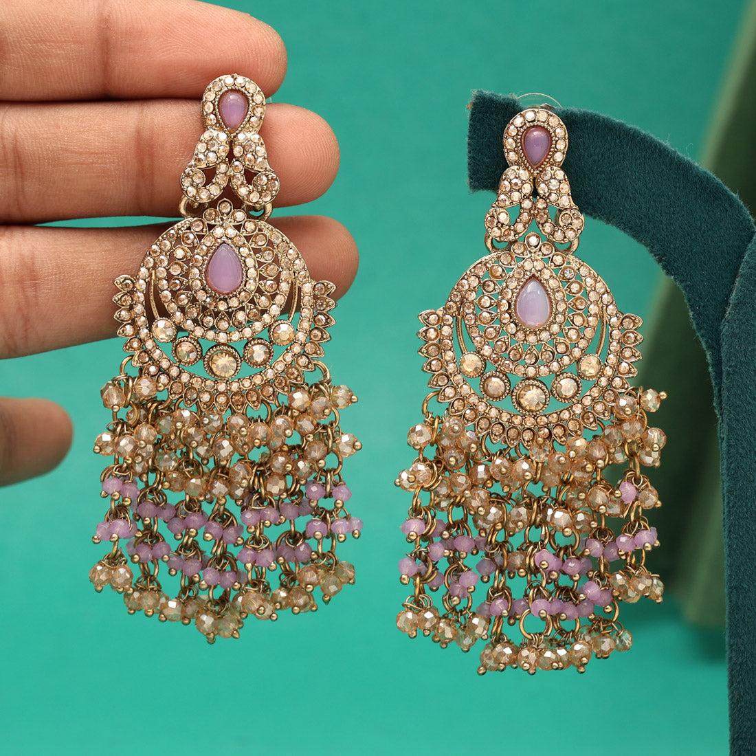 Light Purple Color Kundan Pakistani Earrings (KDE980LPRP) Jewellery GetGlit