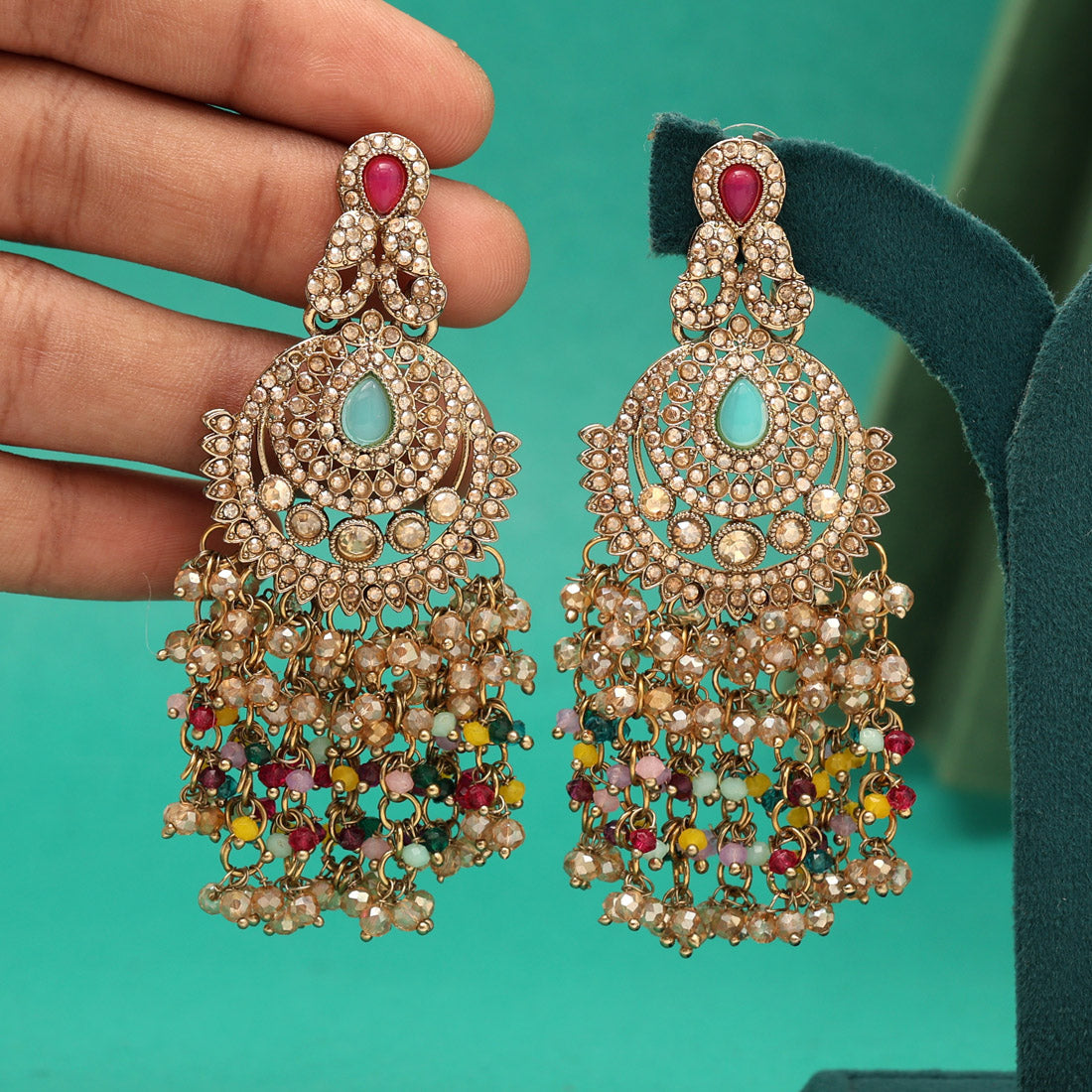 Multi Color Kundan Pakistani Earrings (KDE980MLT) Jewellery GetGlit