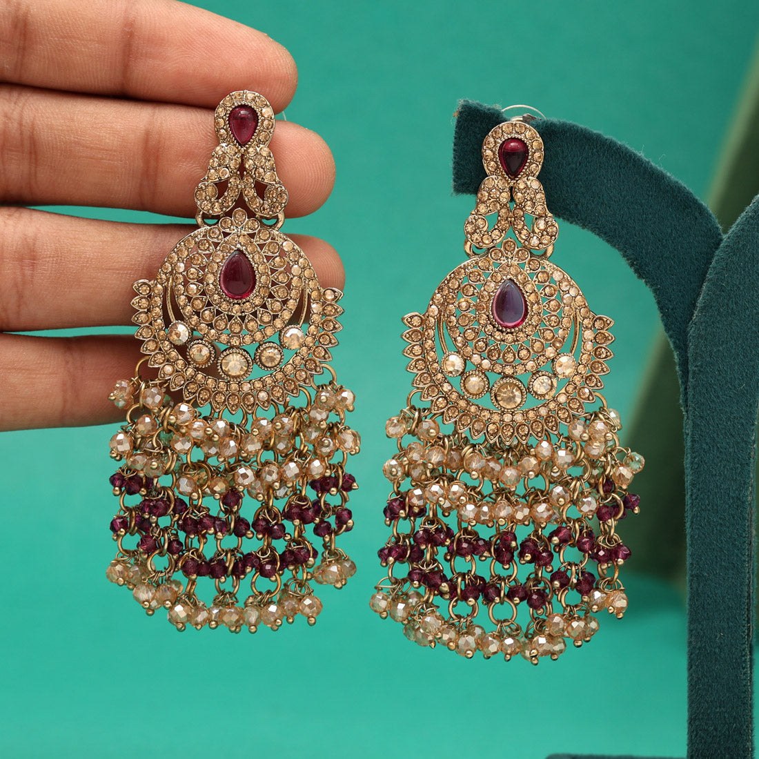 Turquoise Blue Color Kundan Pakistani Earrings (KDE980TBLU) Jewellery GetGlit