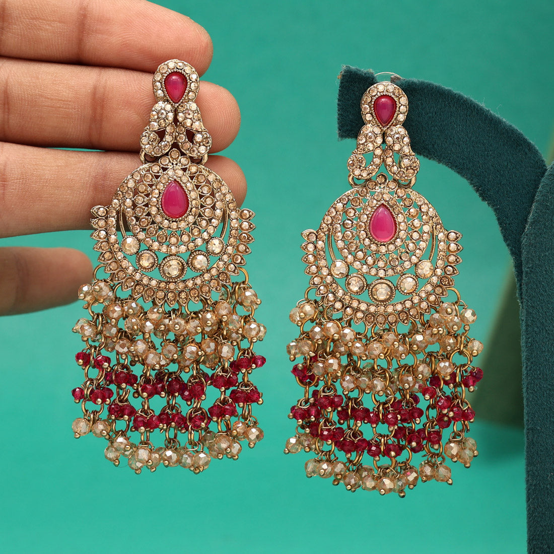 Rani Color Kundan Pakistani Earrings (KDE980RNI) Jewellery GetGlit