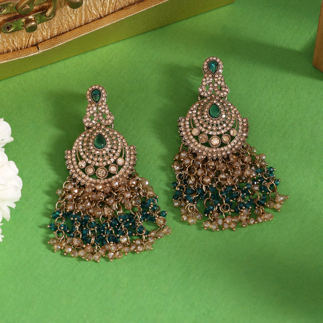 Turquoise Blue Color Kundan Pakistani Earrings (KDE980TBLU) Jewellery GetGlit