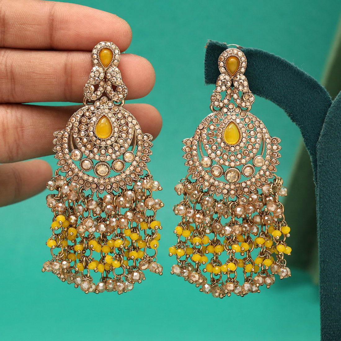 Yellow Color Kundan Pakistani Earrings (KDE980YLW) Jewellery GetGlit