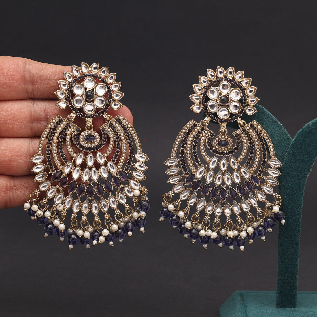 Blue Color Kundan Pakistani Earrings (KDE981BLU) Jewellery GetGlit