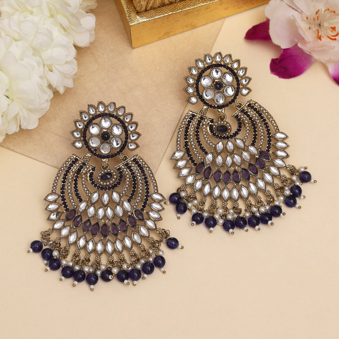 Blue Color Kundan Pakistani Earrings (KDE981BLU) Jewellery GetGlit