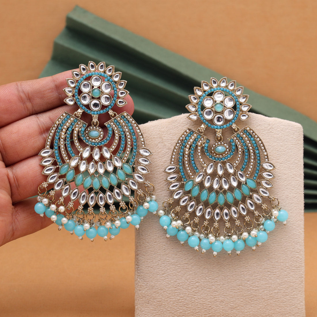 Firozi Color Kundan Pakistani Earrings (KDE981FRZ) Jewellery GetGlit