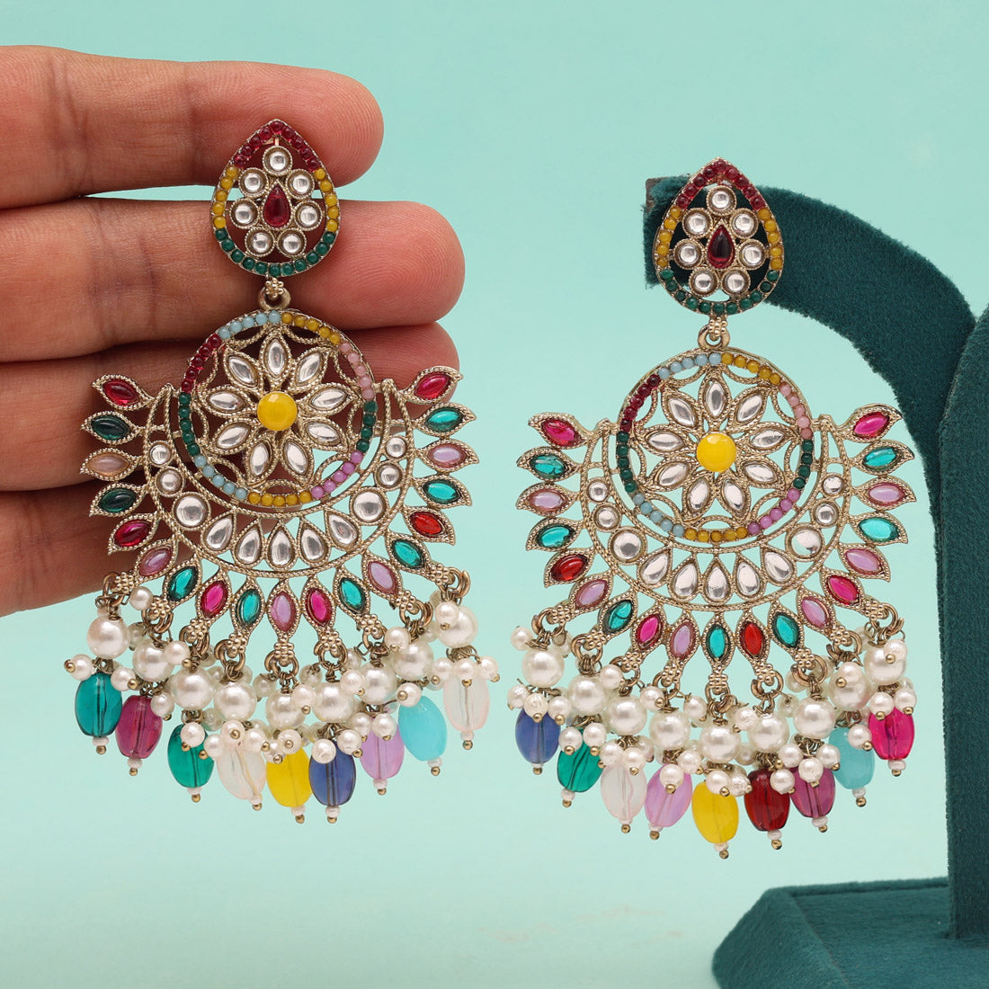 Multi Color Kundan Pakistani Earrings (KDE982MLT) Jewellery GetGlit