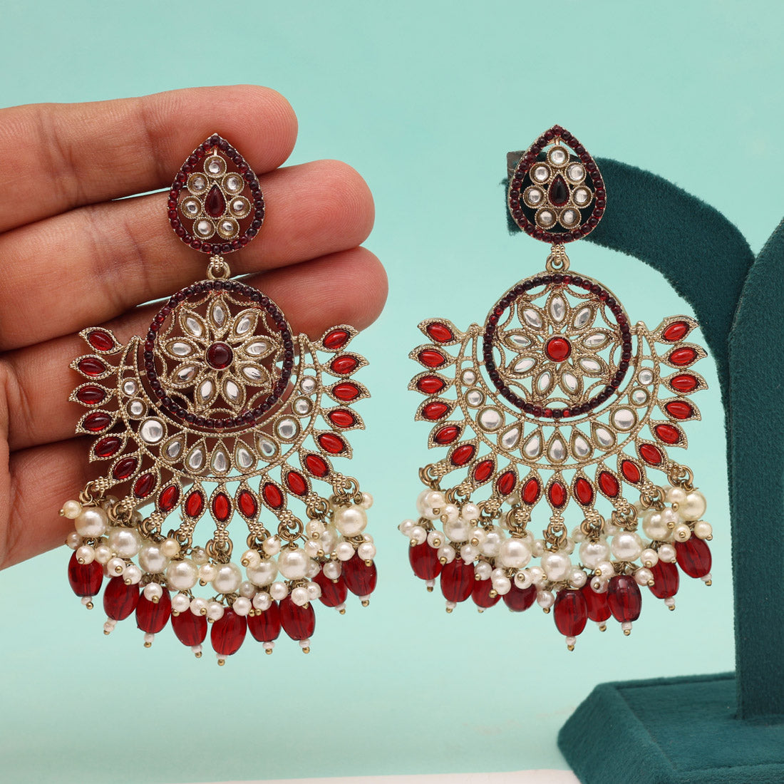 Maroon Color Kundan Pakistani Earrings (KDE982MRN) Jewellery GetGlit