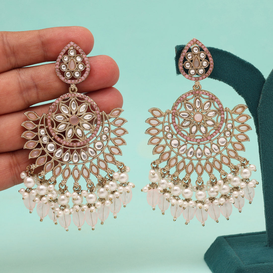 Pink Color Kundan Pakistani Earrings (KDE982PNK) Jewellery GetGlit