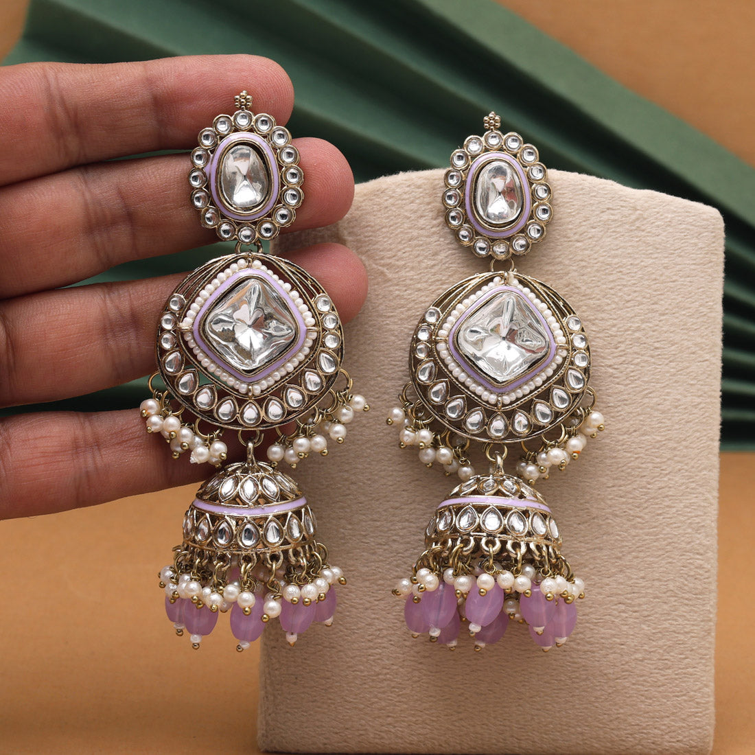 Light Purple Color Kundan Earrings (KDE983LPRP) Jewellery GetGlit