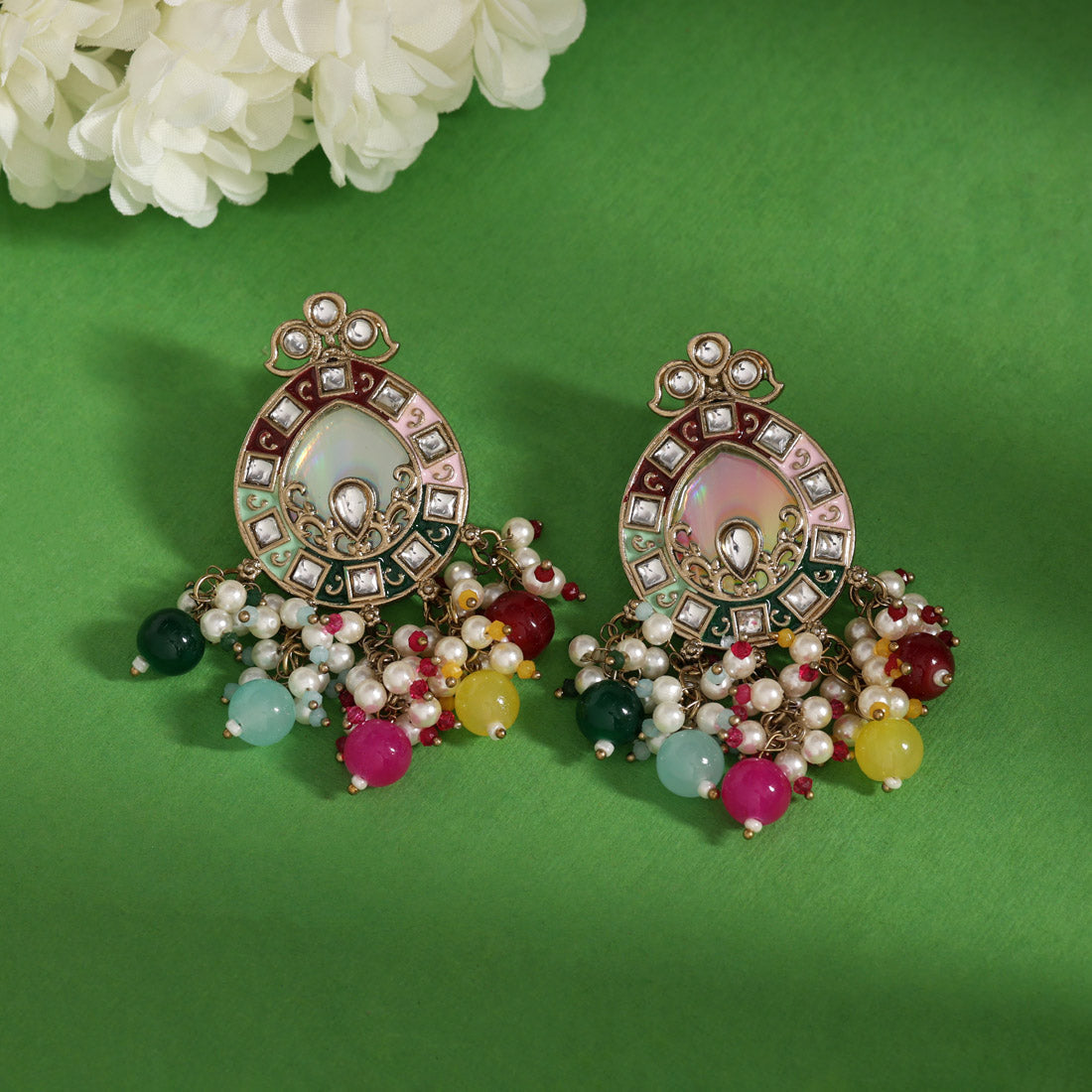 Multi Color Meena Work Kundan Earrings (KDE984MLT) Jewellery GetGlit