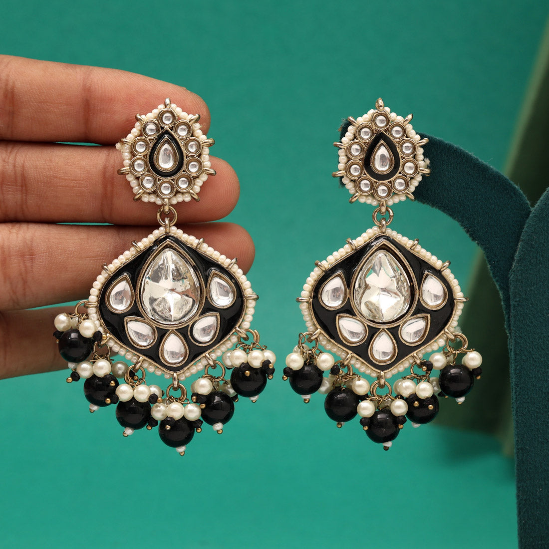 Black Color Kundan Meenakari Earrings (KDE985BLK) Jewellery GetGlit