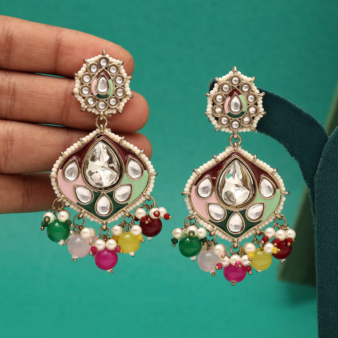 Multi Color Kundan Meenakari Earrings (KDE985MLT) Jewellery GetGlit