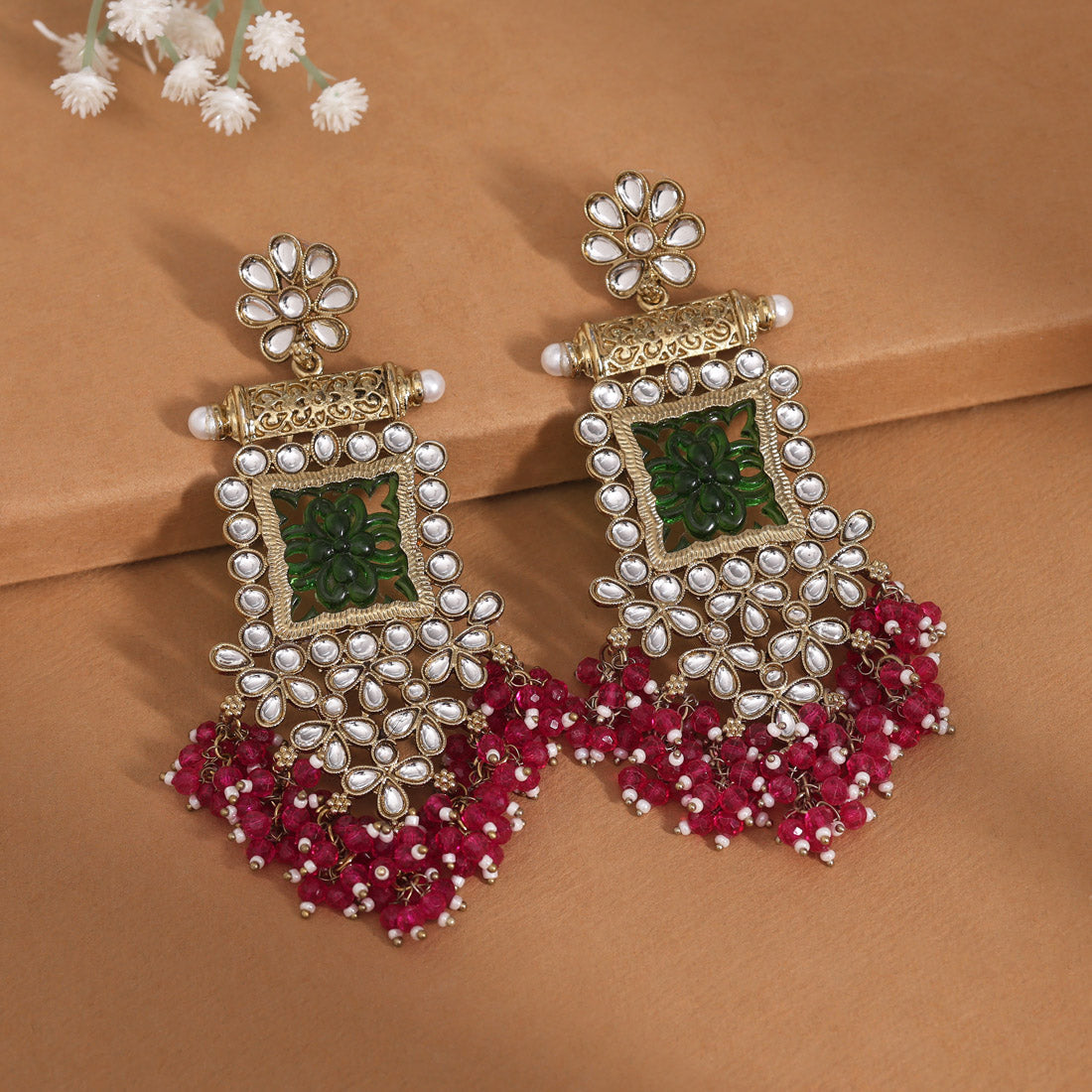 Rani & Green Color Kundan Earrings (KDE995RNIGRN) Jewellery GetGlit