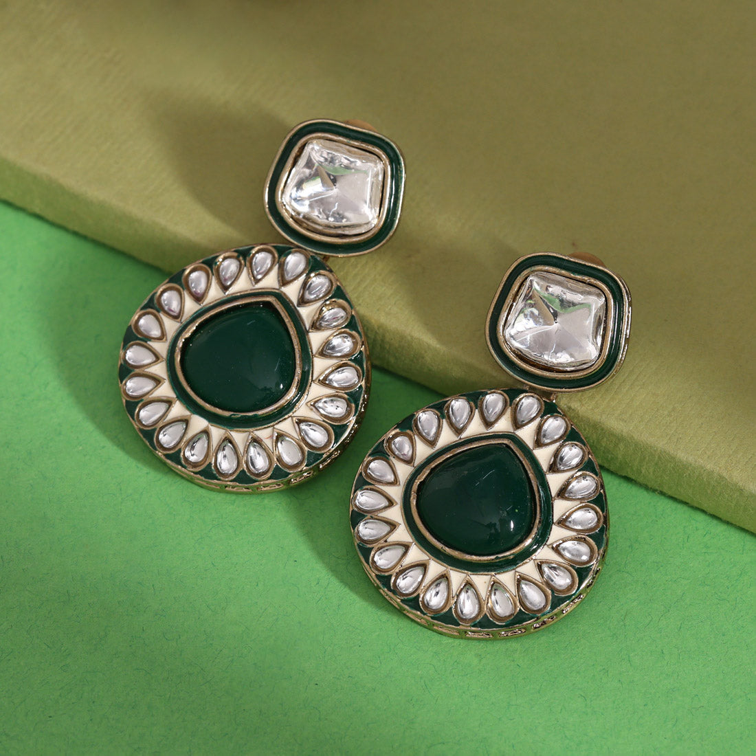 Green Color Kundan Earrings (KDE999GRN) Jewellery GetGlit