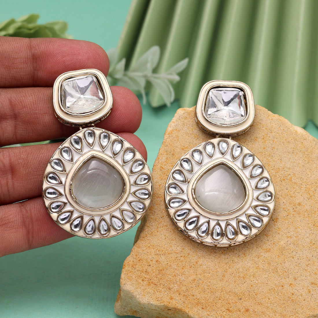 White Color Kundan Earrings (KDE999WHT) Jewellery GetGlit