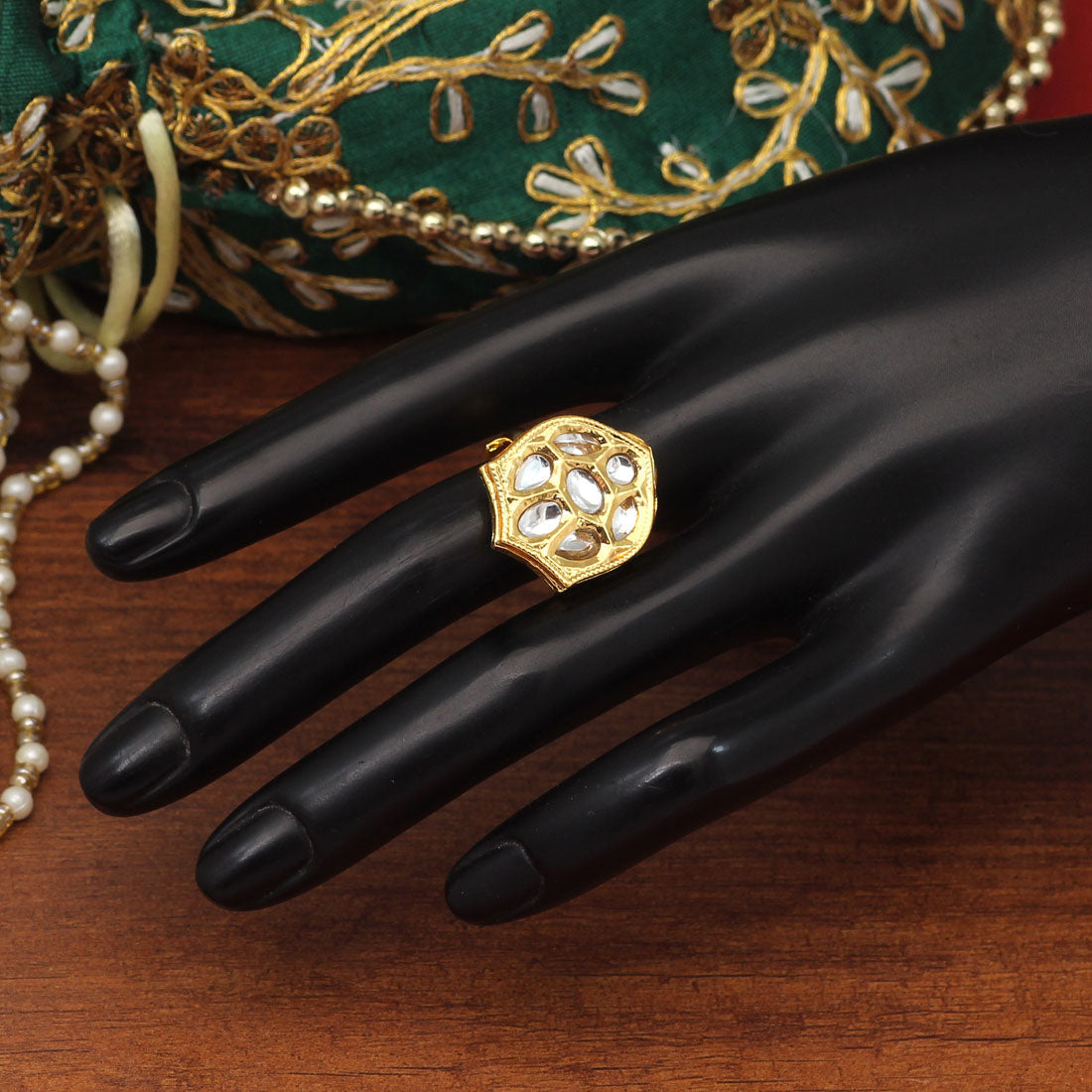 White Color Kundan Ring For Women (KDR115WHT) Jewellery GetGlit