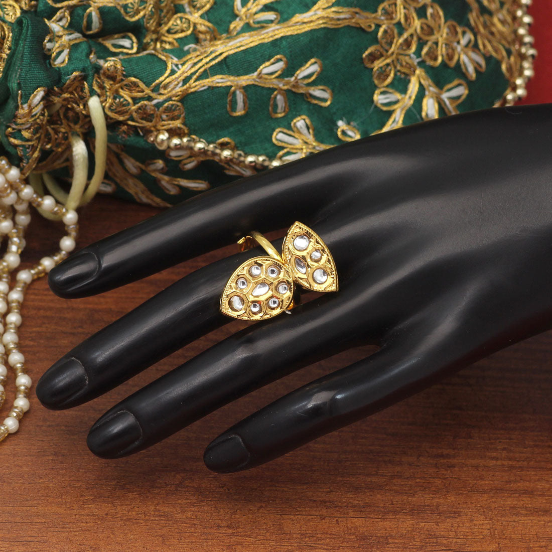 White Color Kundan Ring For Women (KDR120WHT) Jewellery GetGlit